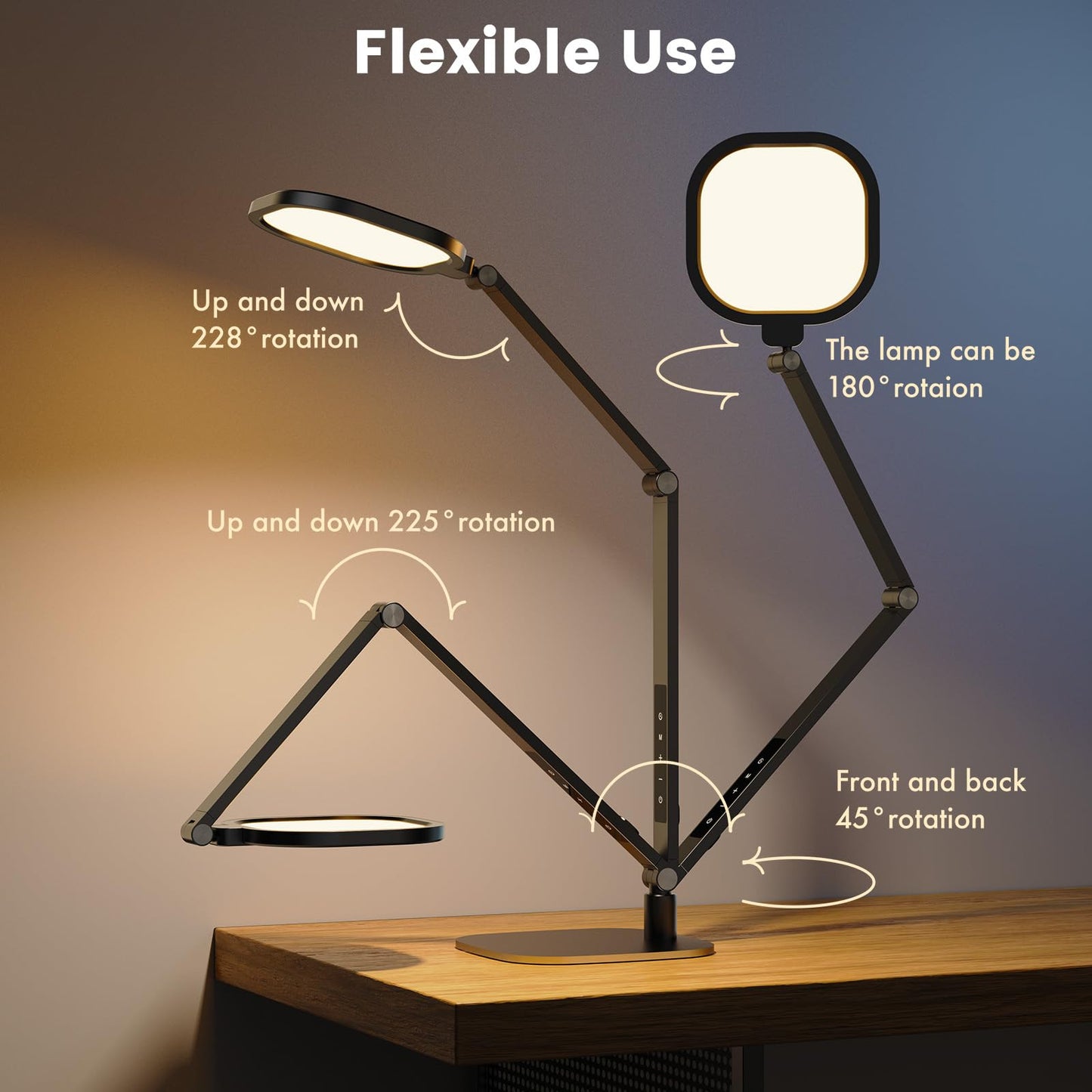 LitONES LED Desk Lamp for Home Office, 15W Computer Zoom Lighting with Swing Arm, Memory & Timer Function, Dimmable Desktop Ring Light for Video Calls, Conference, Reading, Streaming, Podcasting