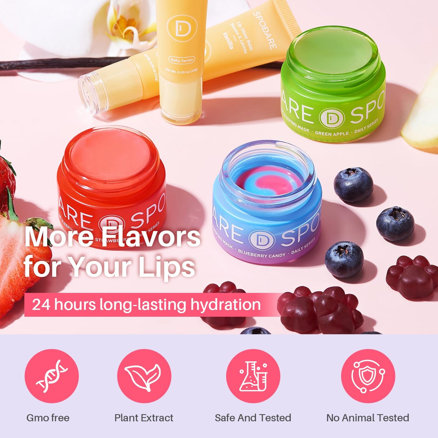 SPODARE Blueberry Lip Mask Overnight, Dual-Color Lip Sleeping Mask for Reduce Fine Lines, Nourish and Hydrating Dry Cracked Skin with Vitamin C and Shea Butter, Stocking Stuffer