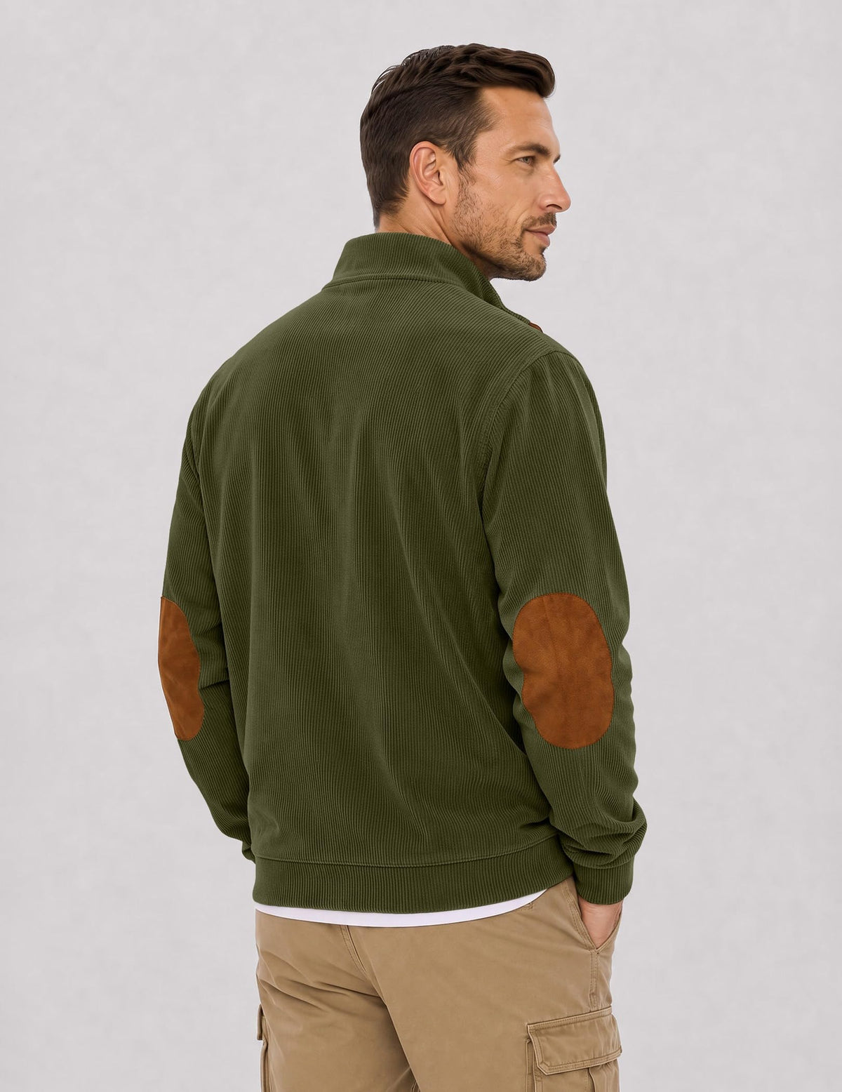JMIERR Men's Corduroy Sweatshirt Quarter Button Pullover, Green, XL