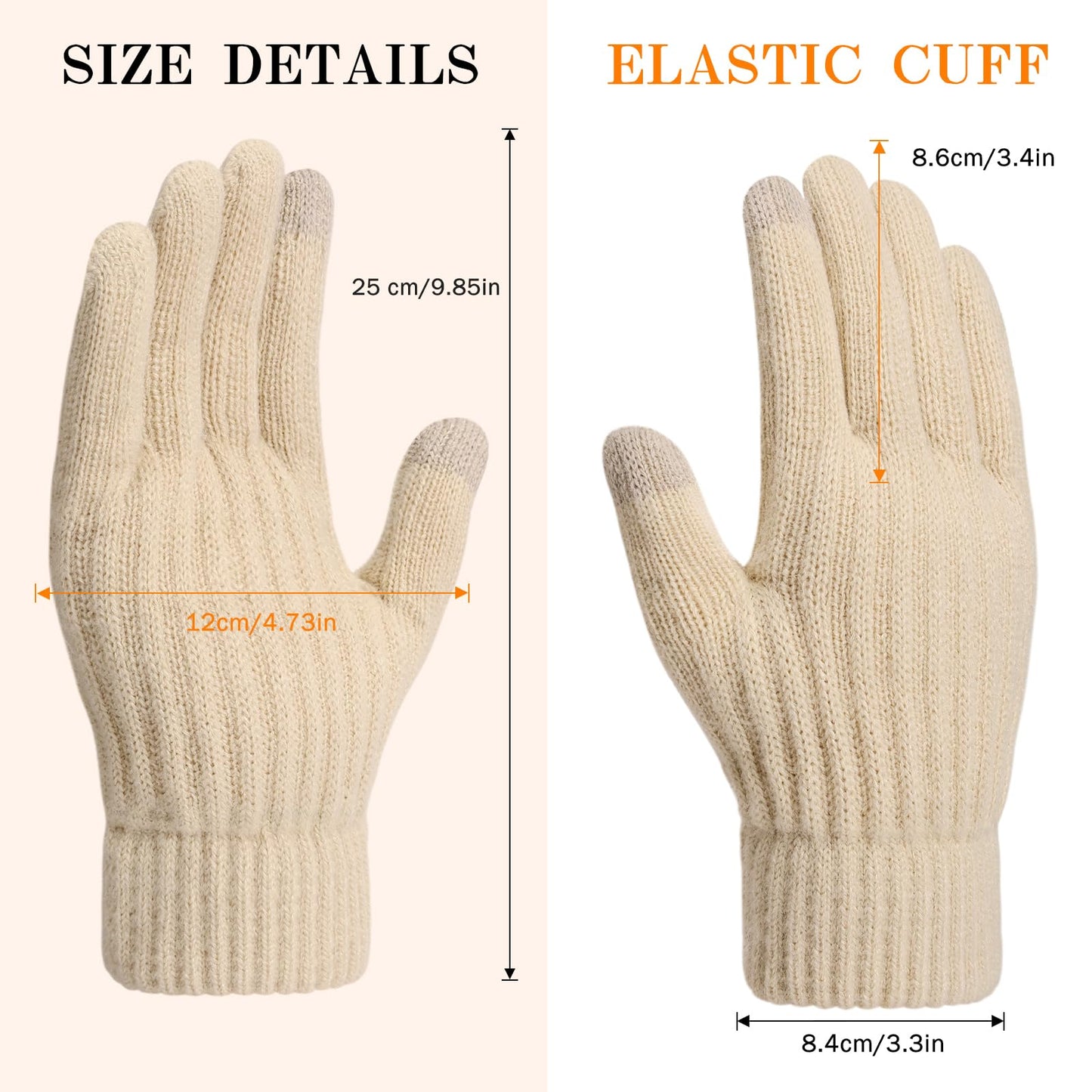 Loiyadn Winter Gloves Women - Gloves for Cold Weather Thermal Womens Glove Touch Screen Elastic Vertical Stripe Fleece Liner Knit Glove for Women Men - Beige 1 Pack