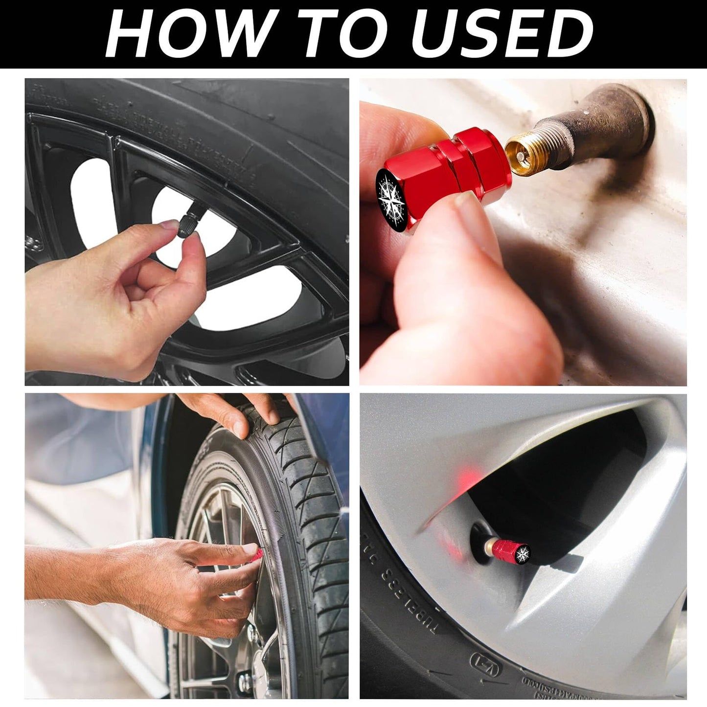 4Pack Turtle Tire Valve Stem Caps Aluminum Rust-Proof Valve Stem Covers