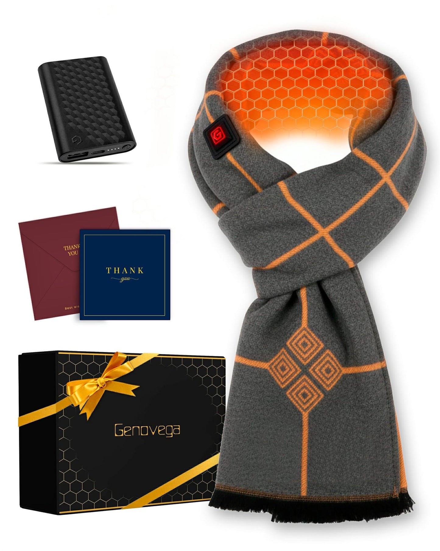 Genovega Graphene Heated Scarf for Women Men Boyfriend Dad Father Husband Brother Grandpa Boss Unique Christmas Gifts Rechargeable Electric Neck Heating Shawl Pad Accessory Winter Must Have Grey Brown