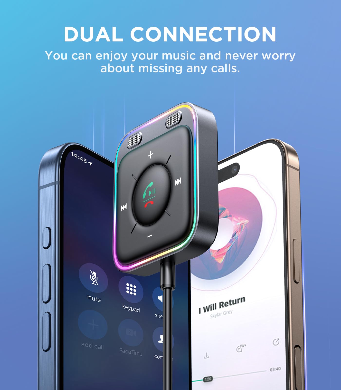 JOYROOM Bluetooth 5.4 AUX Car Adapter[2026 Upgrade] [Stronger Dual Mics& Noise Cancellation] [Multifunction Button& Plug-and-Play] Bluetooth Receiver for Car Music/Hands-Free Calls/Stereo Audio, Black