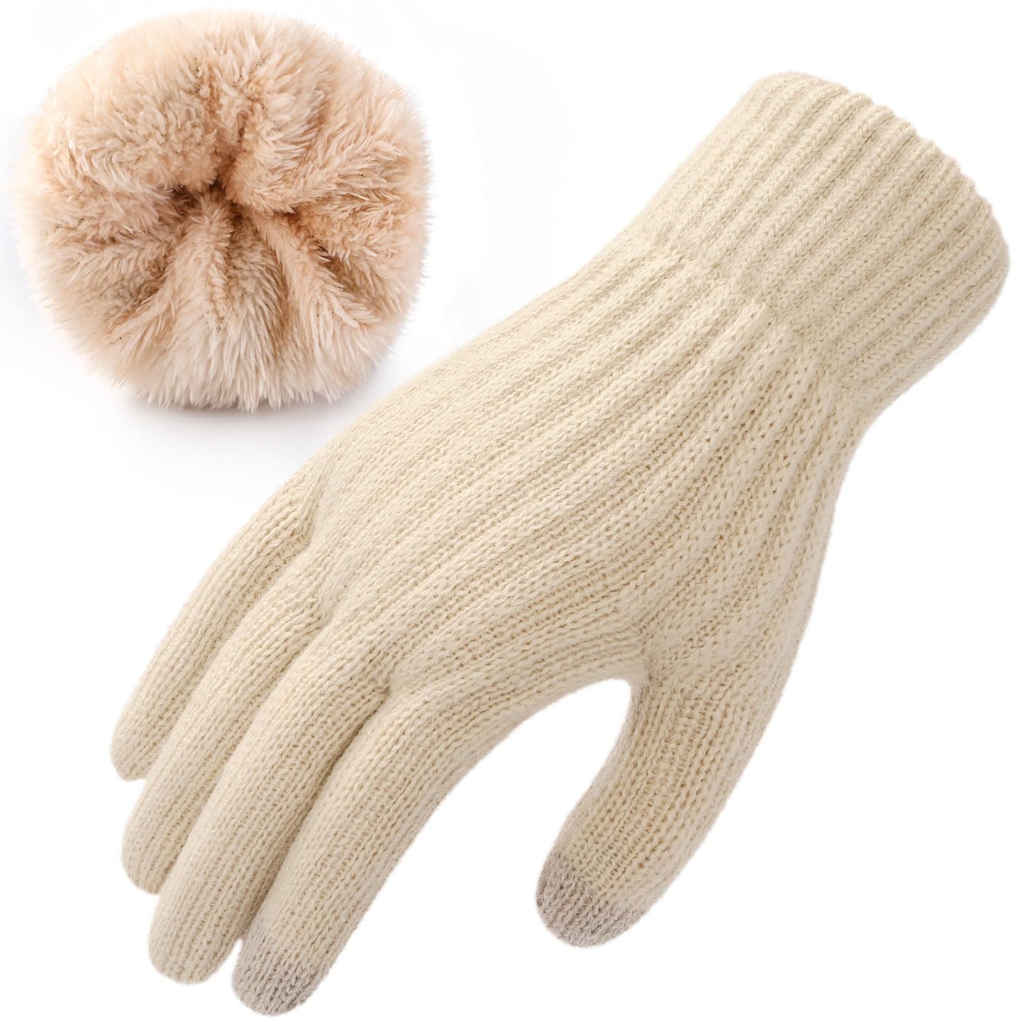 Loiyadn Winter Gloves Women - Gloves for Cold Weather Thermal Womens Glove Touch Screen Elastic Vertical Stripe Fleece Liner Knit Glove for Women Men - Beige 1 Pack
