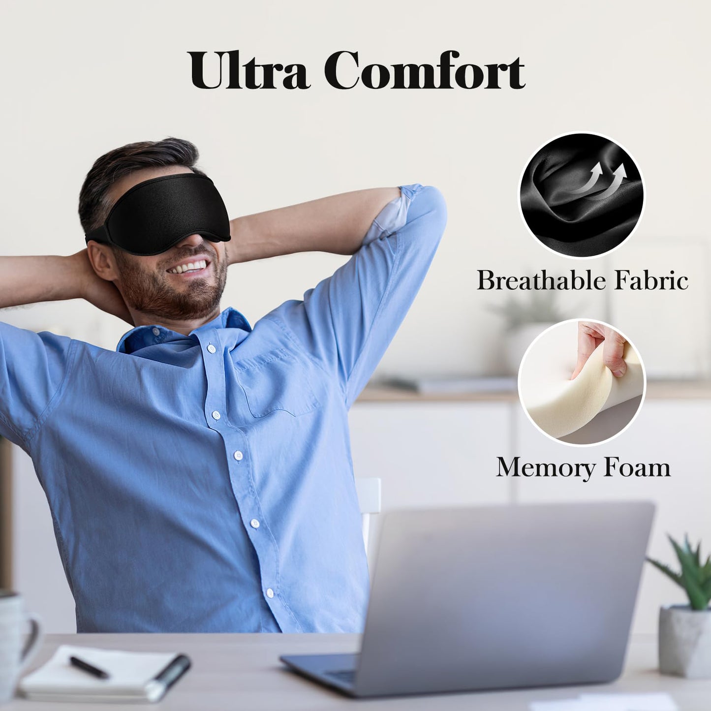 Fygrip 3D Eye Mask Sleep Mask for Men & Women, 100% Pressure-Free & Light Block-Out Eye Mask for Sleep with Easy Adjustable Strap, Night Eye Cover for Travel, Black