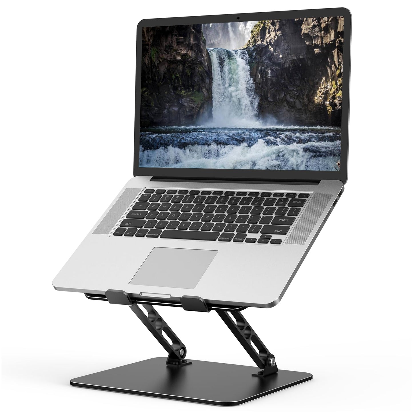 Gogoonike Adjustable Laptop Stand for Desk, Metal Foldable Laptop Riser Holder, Portable Desktop Book Stands, Ventilated Cooling Computer Notebook Stand Compatible with 10-15.6” Laptops