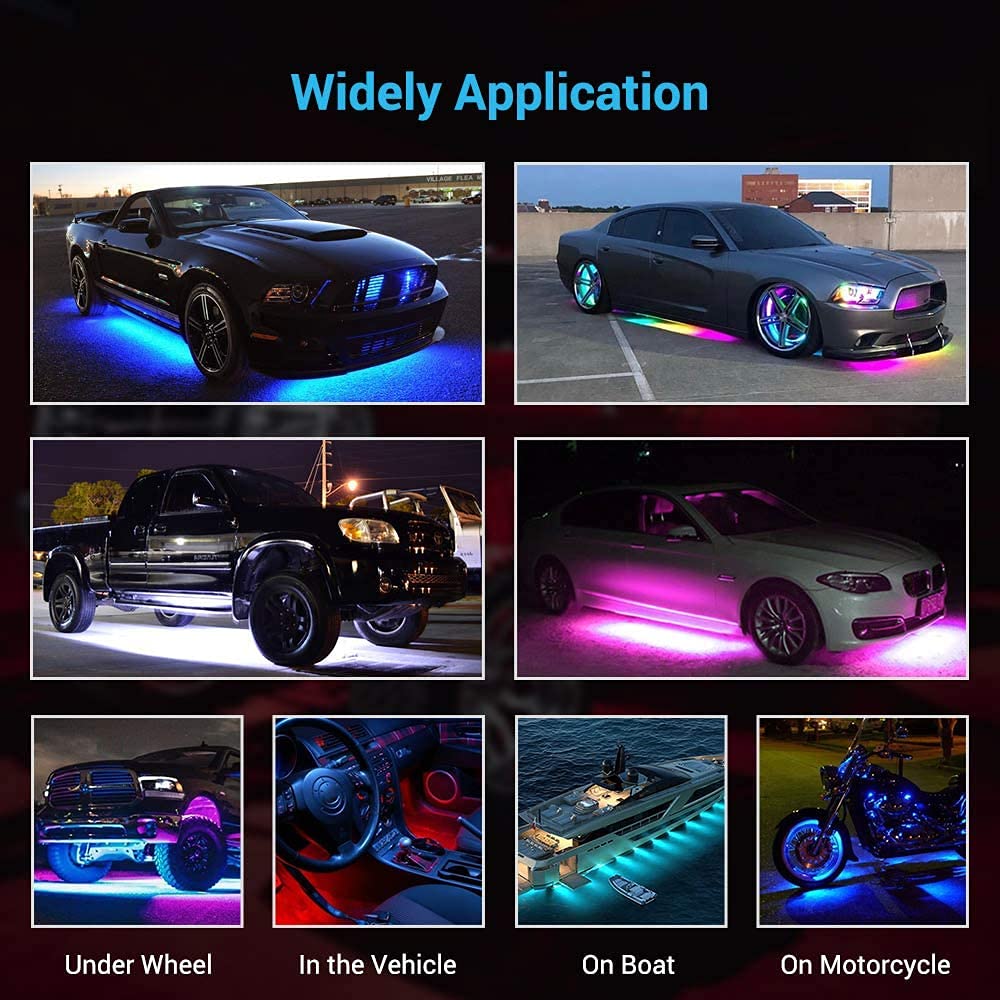 Underglow Kit for Car, Led Underglow Lights with App and Remote Control, 16 Million RGB Colors, 29 Preset Modes, Music & DIY Mode, Under Car Led Lights Exterior for SUVs, Trucks, DC 12V
