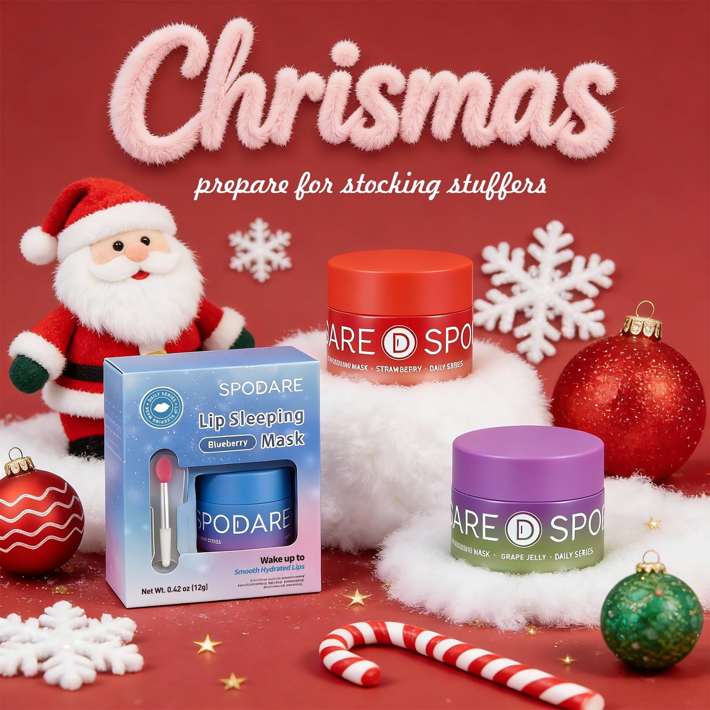 SPODARE Blueberry Lip Mask Overnight, Dual-Color Lip Sleeping Mask for Reduce Fine Lines, Nourish and Hydrating Dry Cracked Skin with Vitamin C and Shea Butter, Stocking Stuffer