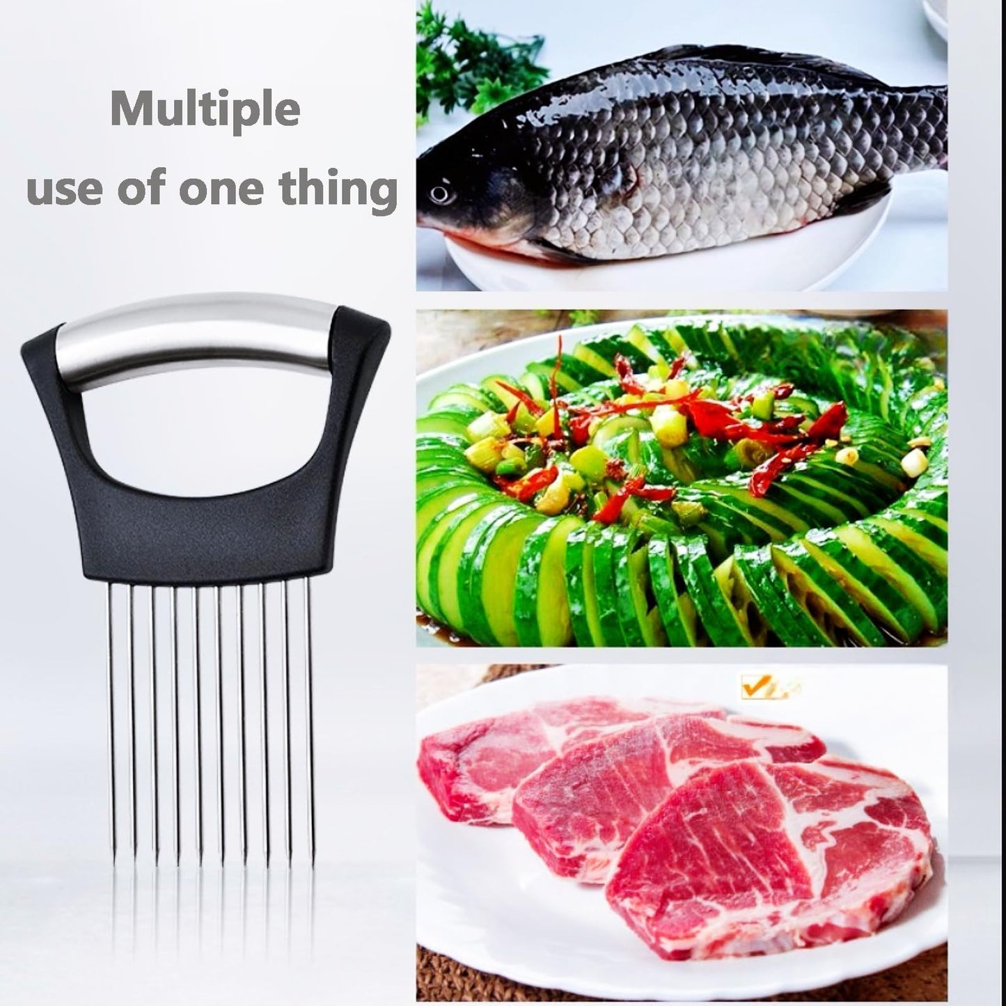 304 Stainless Steel Needle, Manual Fruit and Onion Cutter Tool with Handle, Vegetable Cutter for Potato, Tomato, Avocados, Eggs, Fruit Lemon and Meat, Lemon Slicer, Kitchen Gadgets(1 PCS)
