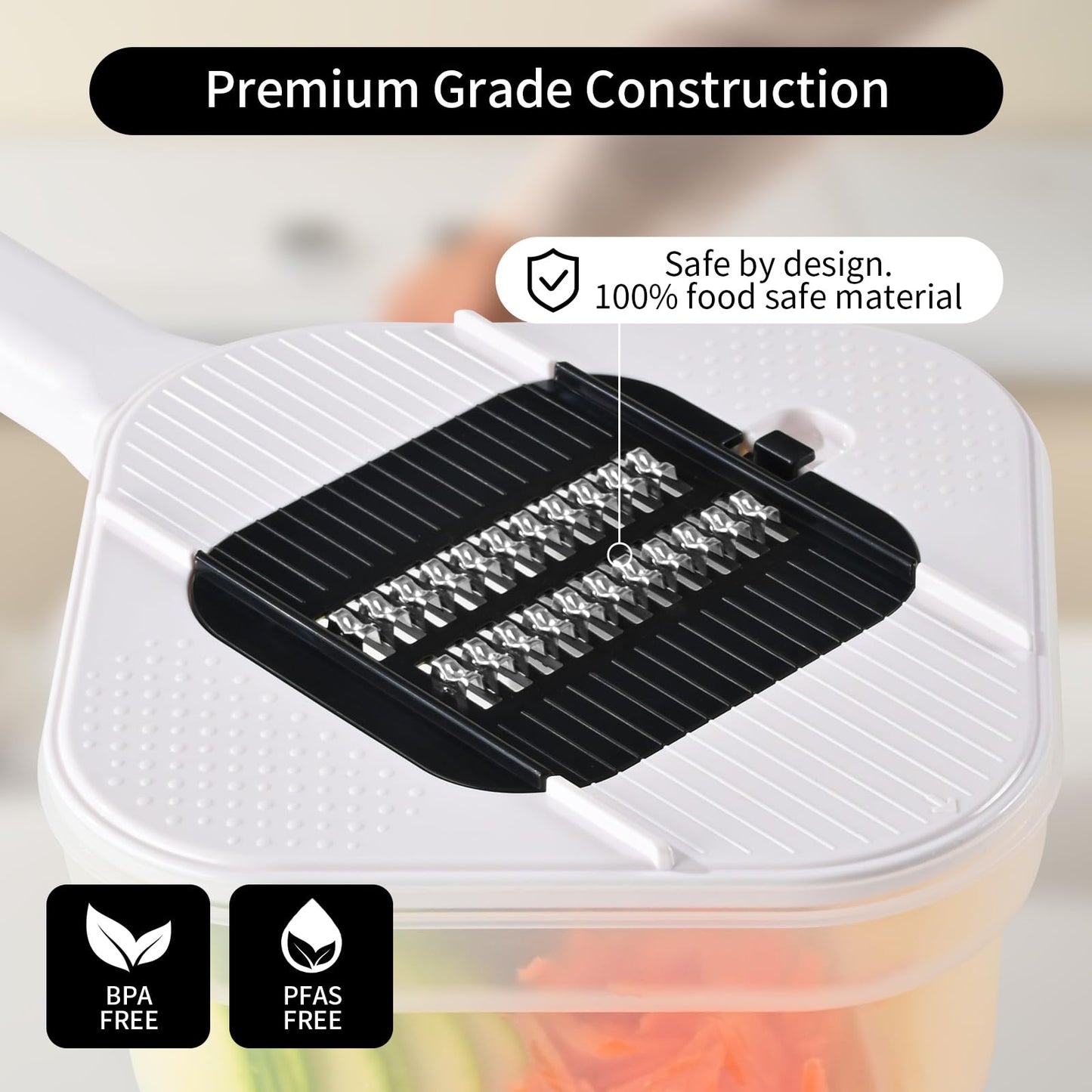 Vegetable Chopper, 3 Blade Veggie Chopper with 7.6 Cup Container, Mandoline Slicer Fruit Cutter with Strainer Basket & Safety Holder, BPA & PFAS Free Food Chopper for Onion Potato Carrot