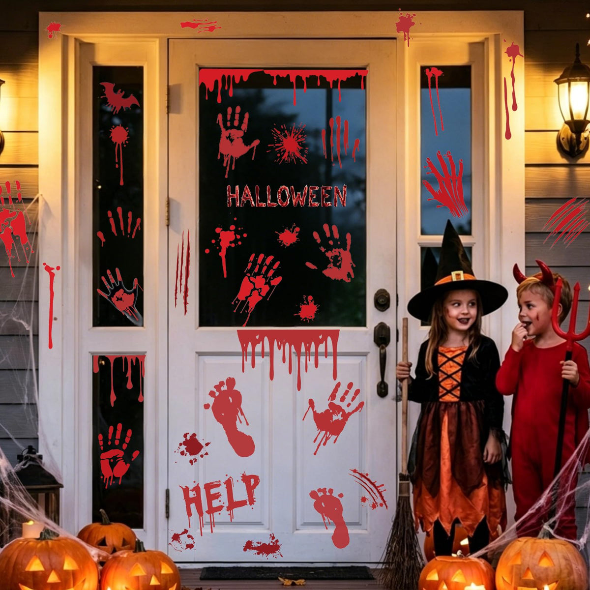 Halloween Bloody Handprint Footprint Wall & Window Stickers, Horror Decor