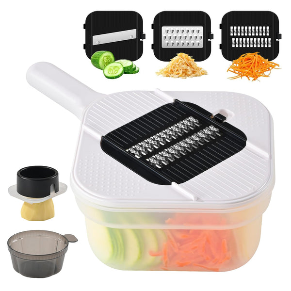 Vegetable Chopper, 3 Blade Veggie Chopper with 7.6 Cup Container, Mandoline Slicer Fruit Cutter with Strainer Basket & Safety Holder, BPA & PFAS Free Food Chopper for Onion Potato Carrot