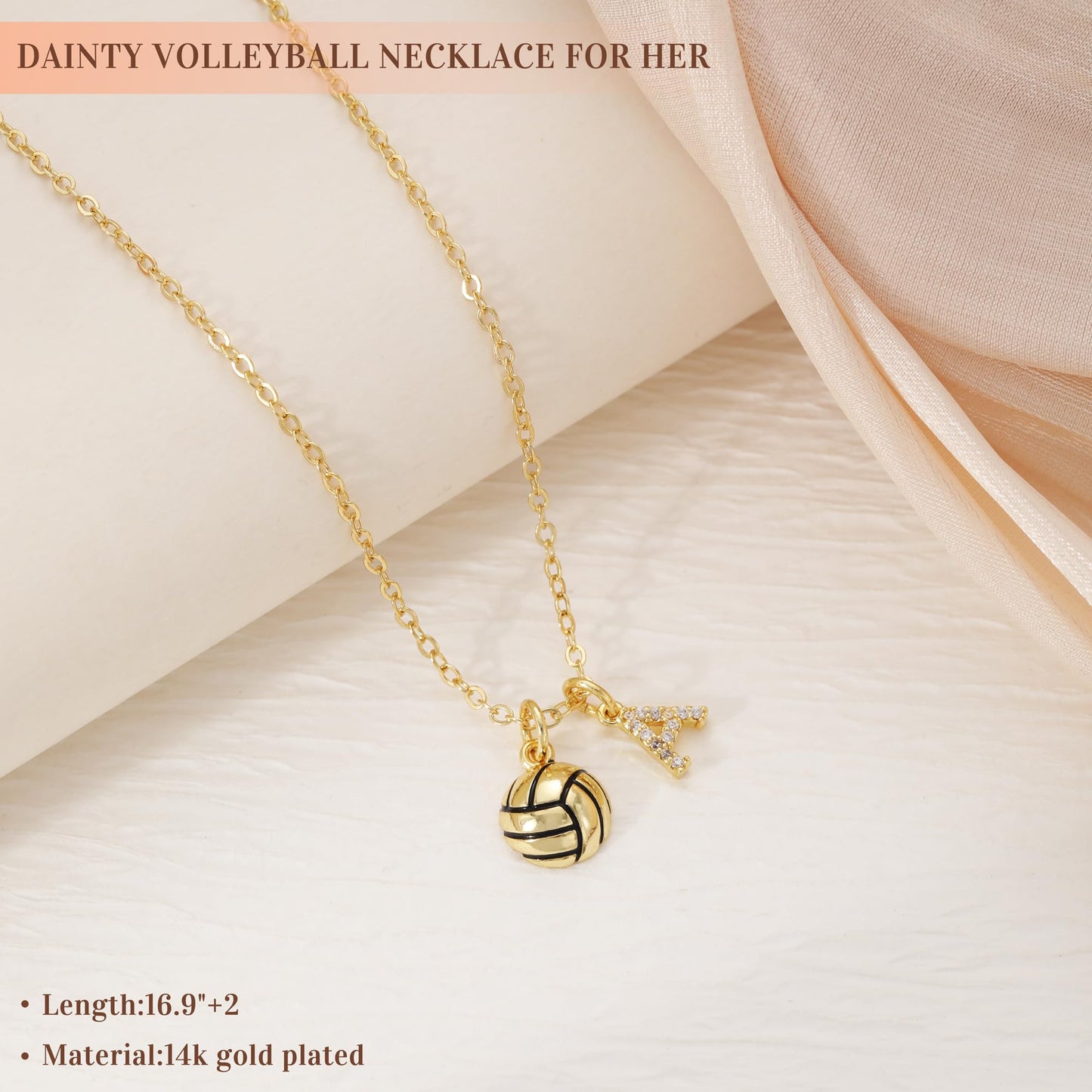S Initial Necklace with Volleyball Volleyball Gifts Dainty 14k Gold plated Letter Pendant Necklace for Her Sister Friends Birthday Christmas Gifts Jewelry