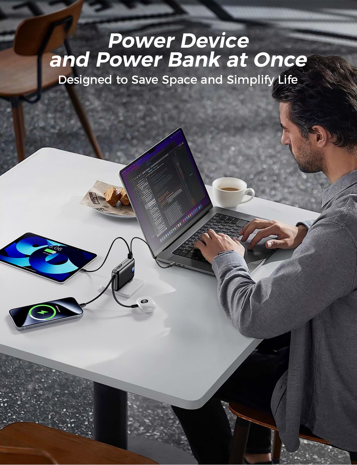 Portable Charger with Built in Cables & Wall Plug,10000mAh Power Bank, 4 Outputs,22.5W USB C Fast Charging,Slim Travel Essential Battery Pack with LED Display for iPhone 17/16/15/14 Series, Samsung