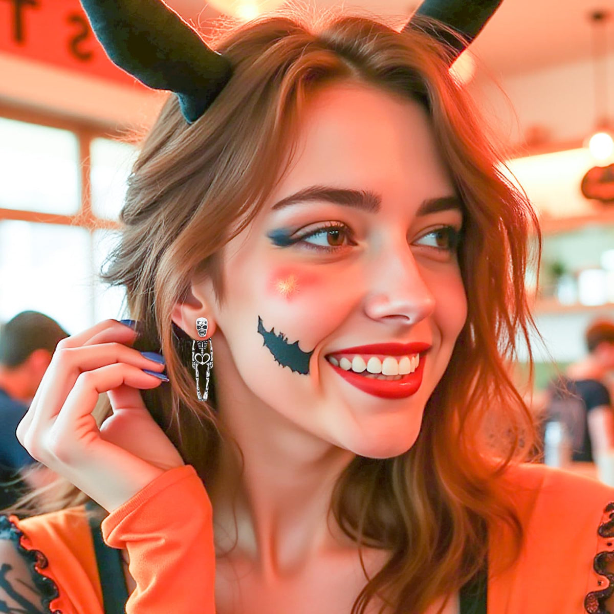 Halloween Earrings Skeleton Skull Dangle BOO Ghost Witch Tassel Terror Knife Earrings (Skull)