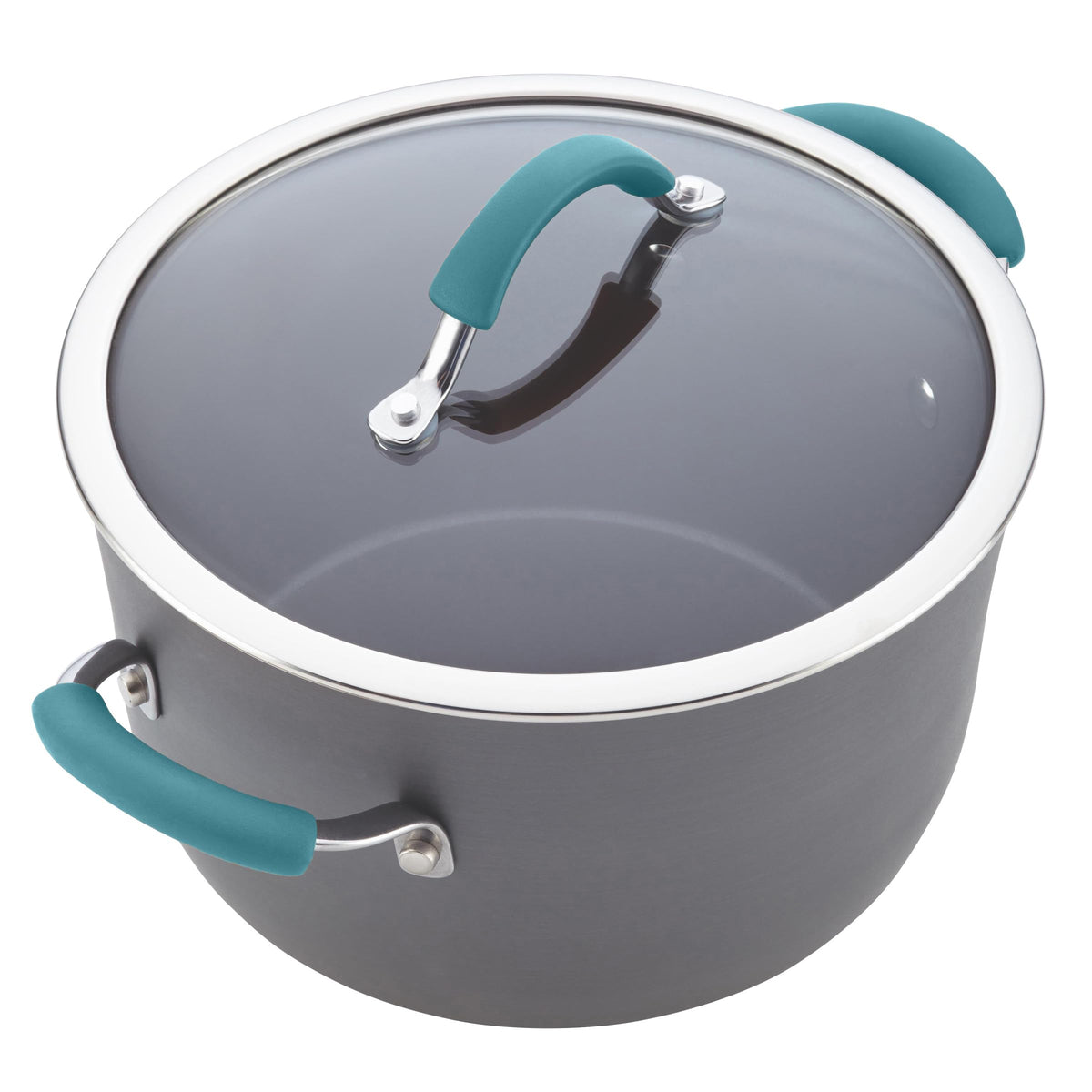 Rachael Ray Cucina Dishwasher-Safe Hard-Anodized Pots and Pans Set Non Stick Cookware, 12 Piece, Gray with Agave Blue Handles