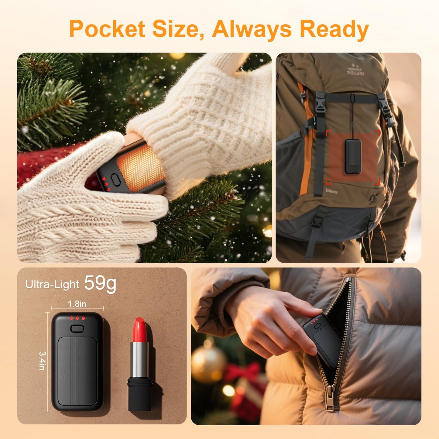 Hand Warmers, 2 Pack Rechargeable Hand Warmer, Pocket Heating Electric Hot Hands Handwarmers, Camping Hunting Gear, Gifts for Women, Men, Christmas, Golf, Portable Outdoor Heater (Black)
