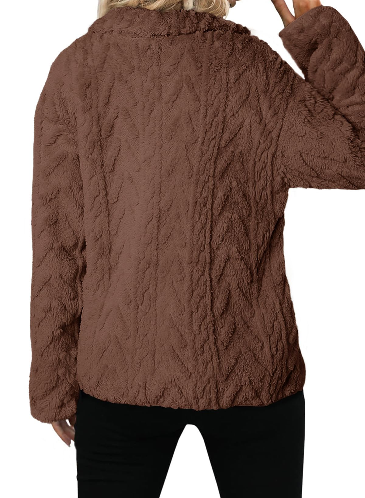 Dokotoo Women's Sherpa Jacket 2026 Stand Collar Casual Shackets,Chestnut,L