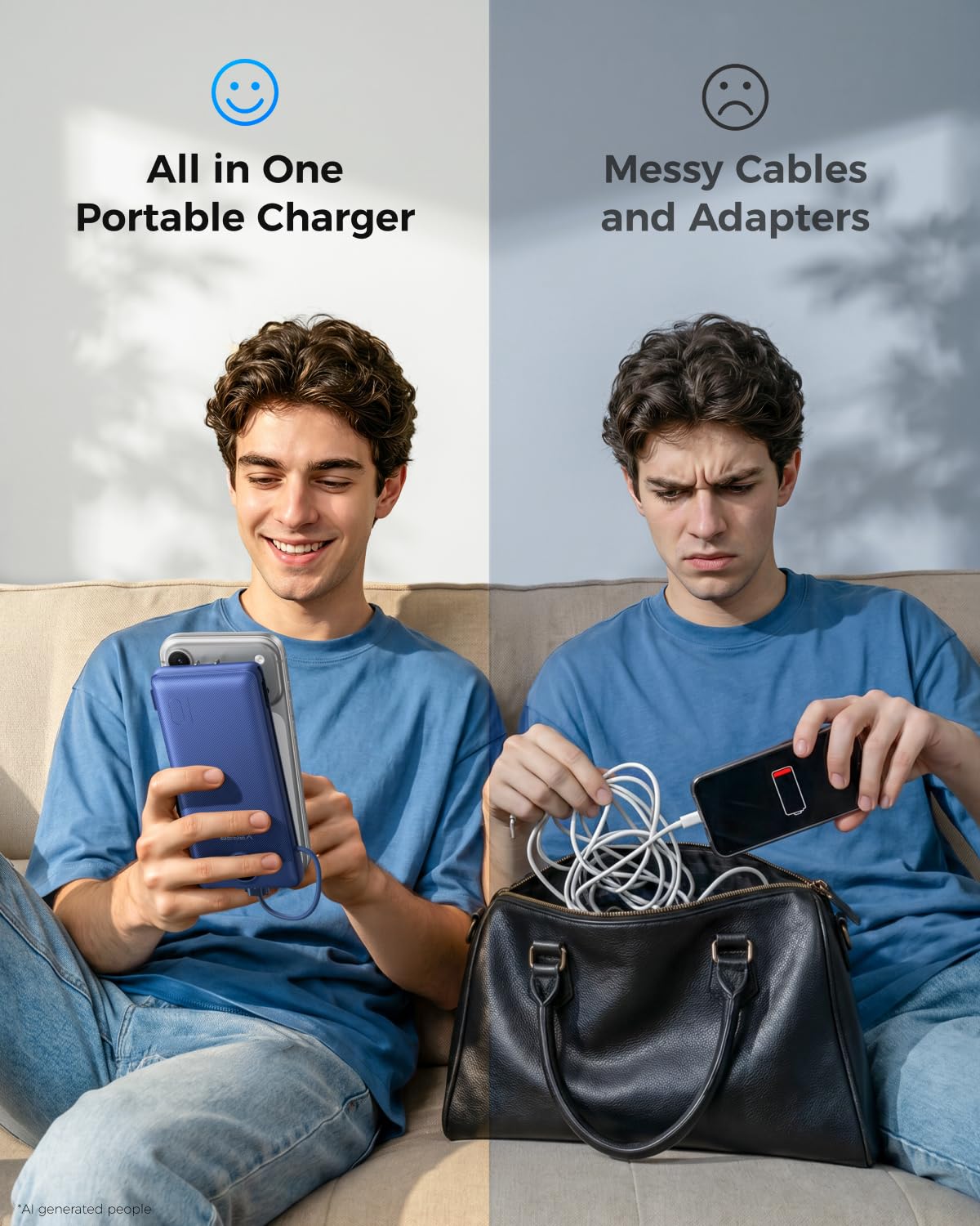 VEGER Portable Charger for iPhone, Power Bank Built in Cables and Wall Plug