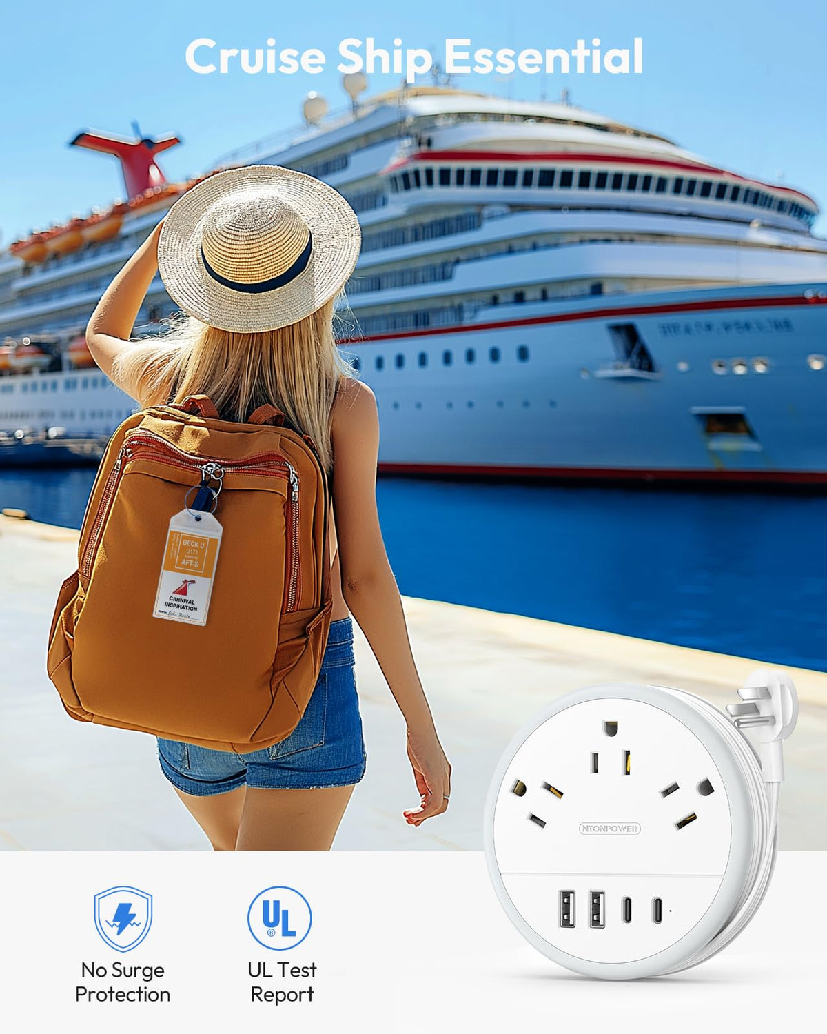 NTONPOWER Travel Power Strip, Travel Essentials, Cruise Essentials 2026