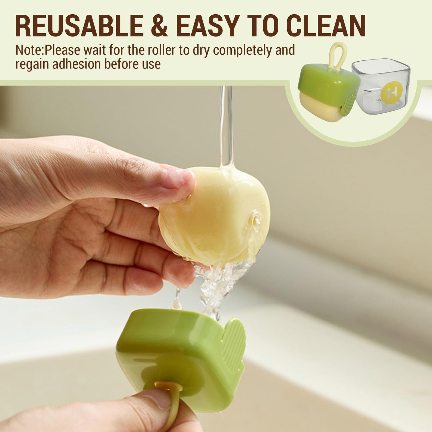 NIOIPXA Mini Lint Roller,Washable Sticky Roller Reusable Lint Remover Portable Pet Hair Remover for Clothes,Travel Household (Green)
