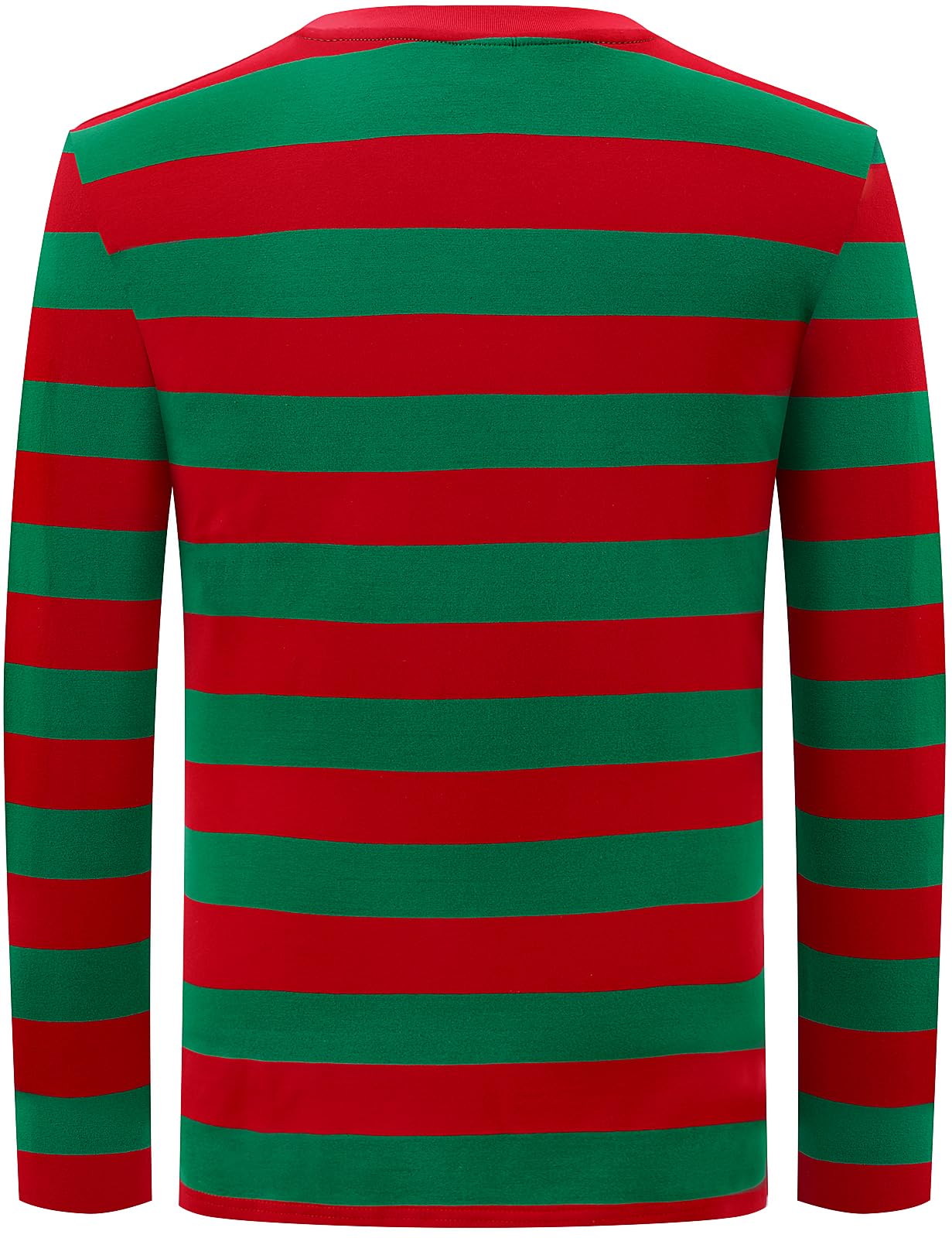 Funny World Red and Green Striped Shirt Long Sleeve Mens Christmas T-Shirts, Large