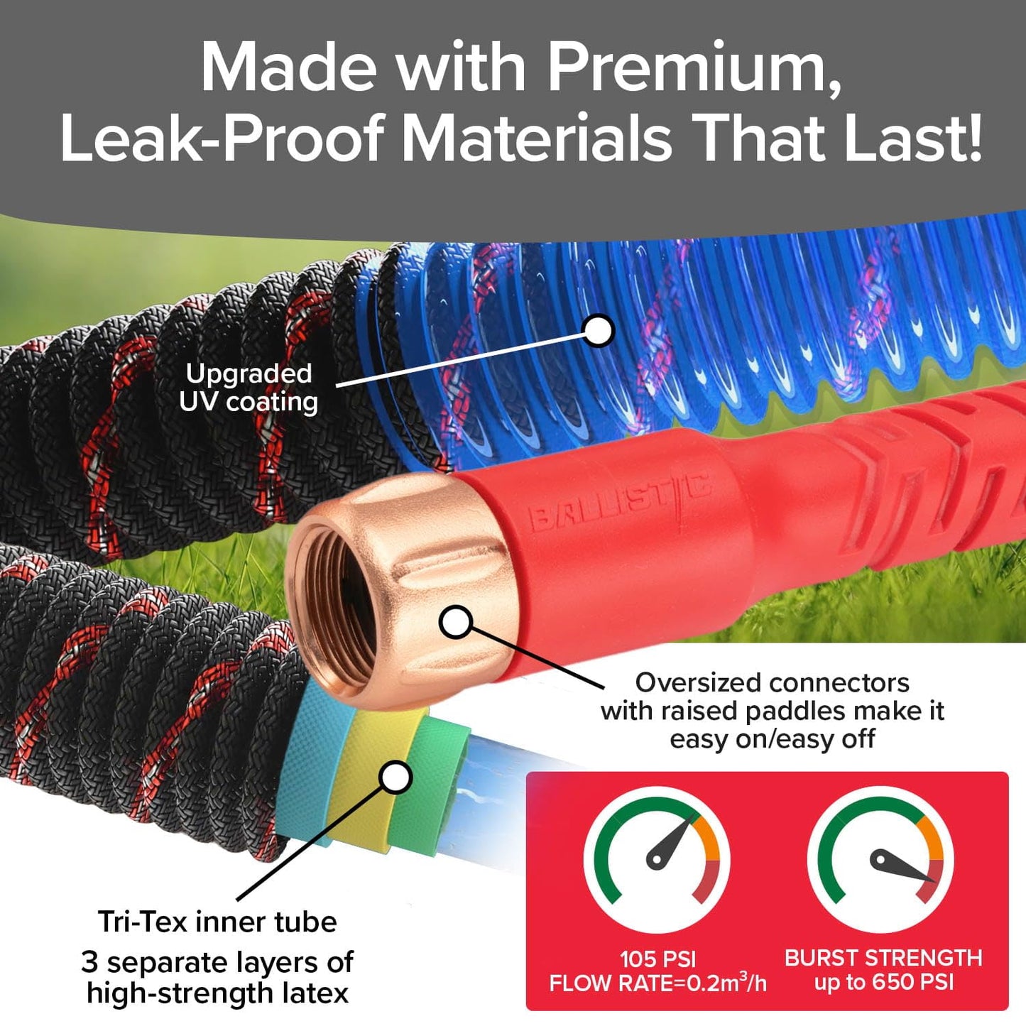 Pocket Hose Ballistic 100 FT Expandable Garden Hose, No-Kink, As Seen on TV