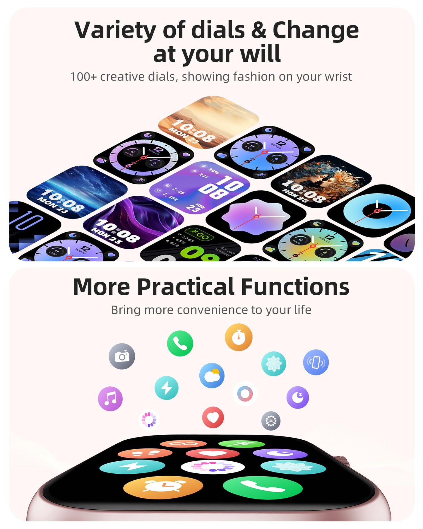 Parsonver GPS Smart Watch for Women Men, Built-in GPS & Bluetooth Calling, Waterproof HD Screen Fitness Tracker 100+ Sports Modes, Pedometer, Smartwatch for Android Phones/iPhone Compatible(Two Bands)