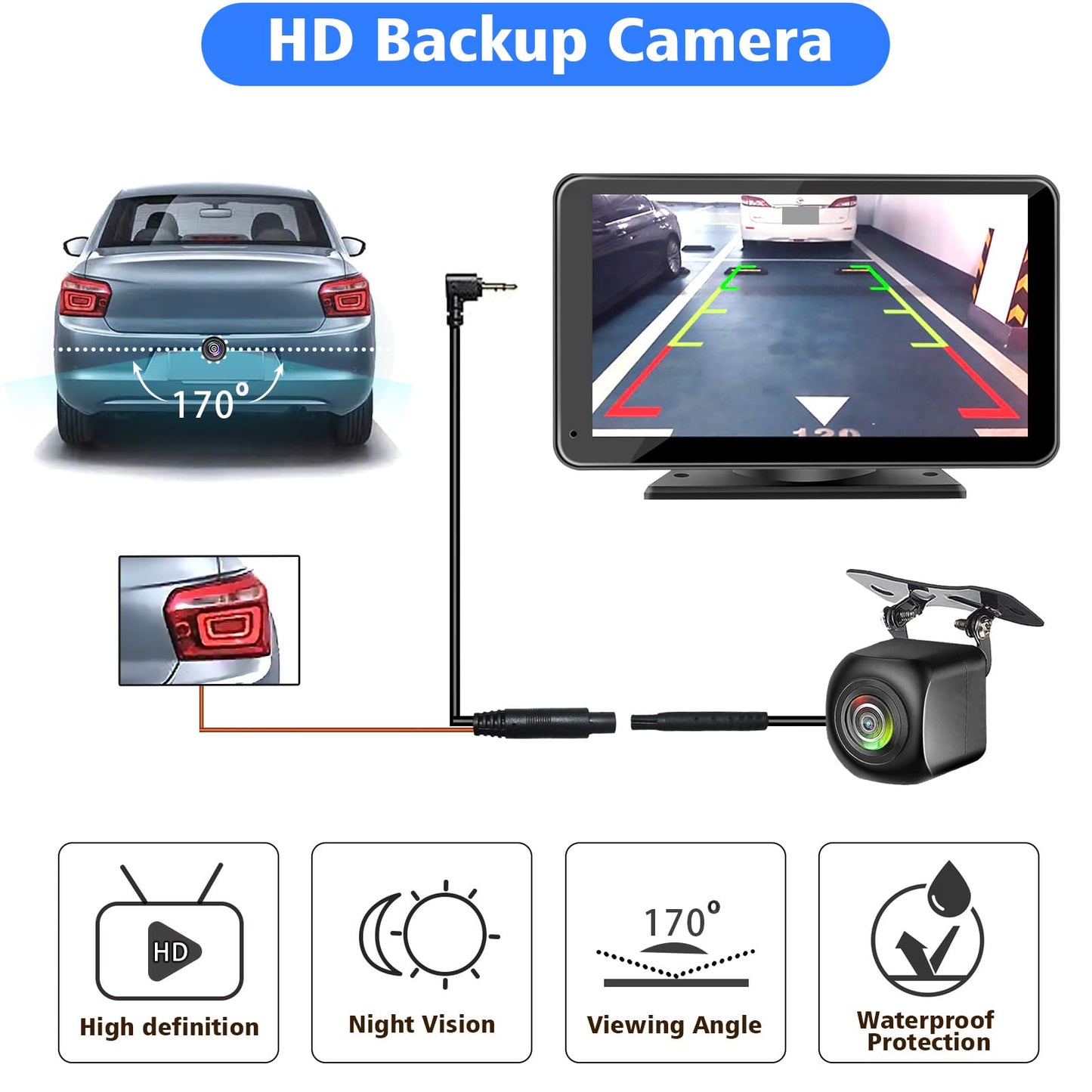 Portable Wireless with Apple CarPlay and Android Auto Screen for Car, 7" HD Touch Screen Car Stereo with Mirror Link, Bluetooth 5.2, Backup Camera, AUX,FM Transmitter for All Vehicle