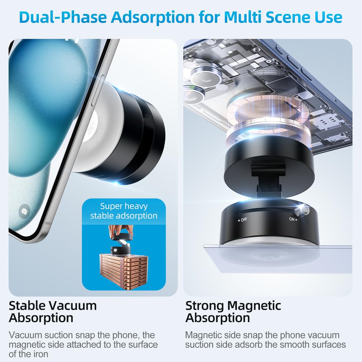 Vacuum Suction Magnetic Phone Holder, Adjustable Vacuum Magnetic Car Phone Holder Foldable Vacuum Magnetic Cell Phone Holder Stand Suction Phone mount for iPhone 16/15/14/13/12/Gym/Shower/Car/Mirror