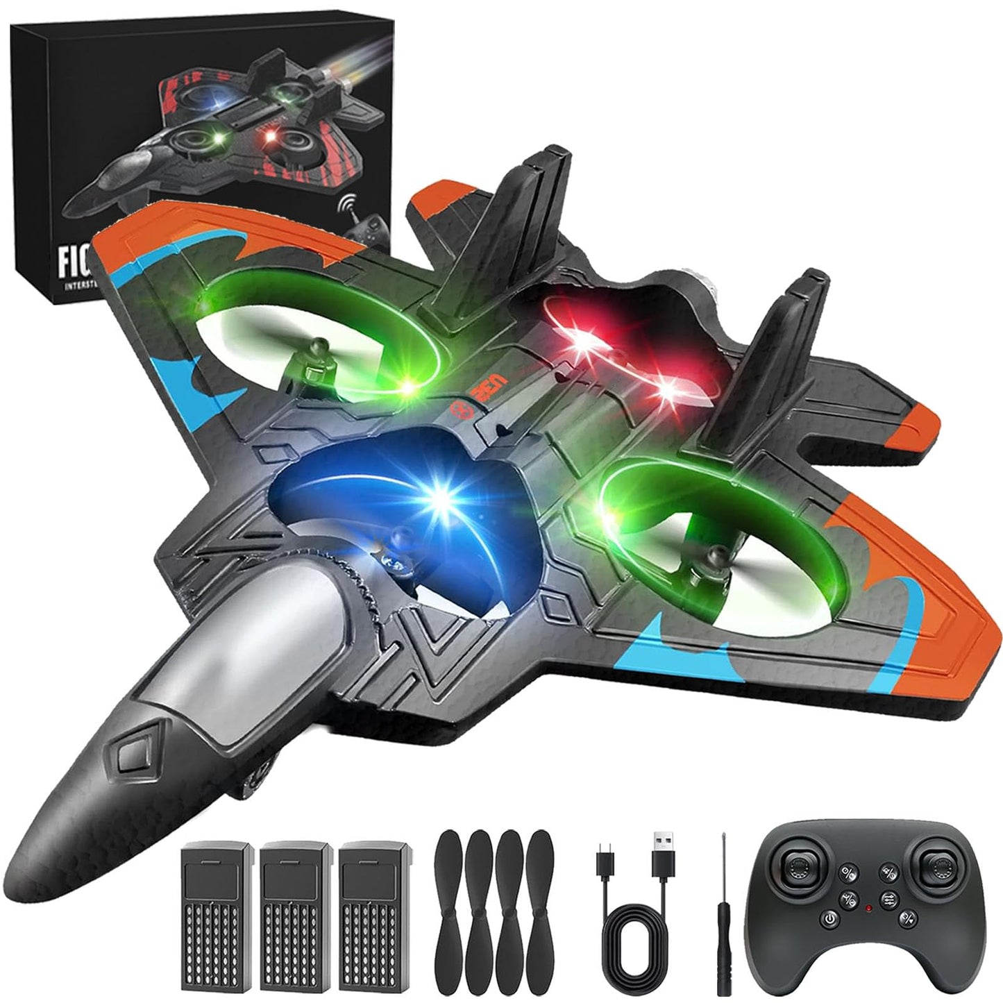 Naxsuia 2026 Upgraded RC Stunt Fighter Jet Toy for Kids with 360° Flips & LED Lights, RC Plane Foam Remote Control Airplane for Kid Boy Adult, Altitude Hold Speed Adjust, RC Airplane Fighter Jet Toy