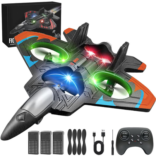 Naxsuia 2026 Upgraded RC Stunt Fighter Jet Toy for Kids with 360° Flips & LED Lights, RC Plane Foam Remote Control Airplane for Kid Boy Adult, Altitude Hold Speed Adjust, RC Airplane Fighter Jet Toy