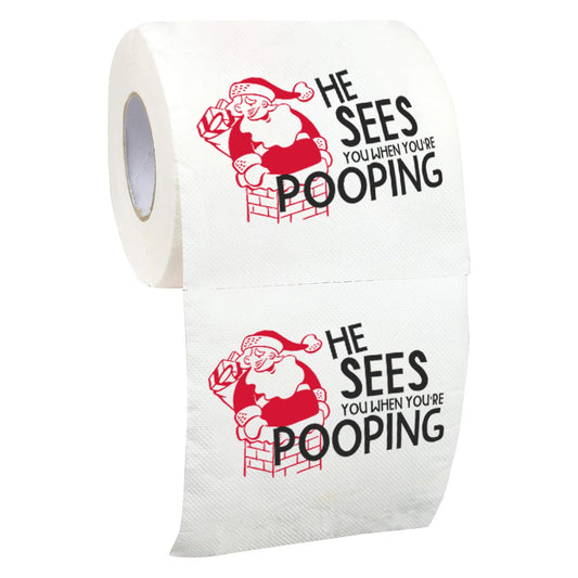 Christmas Toilet Paper Roll He Sees You When You're Pooping - Funny Toilet Paper, Funny Merry Christmas Novelty Gifts, Perfect for White Elephant and Holiday Parties - Santa, Xmas, Holiday Gag Gifts