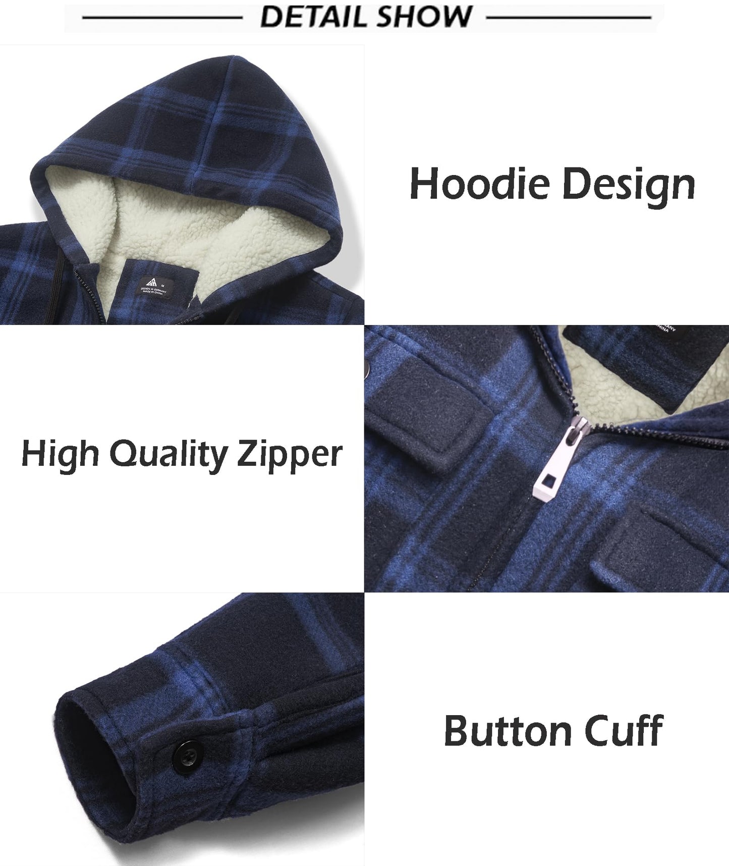 SCODI Men's Flannel Shirt Jacket Fleece Sherpa Lined Plaid Zip Up Hoodies