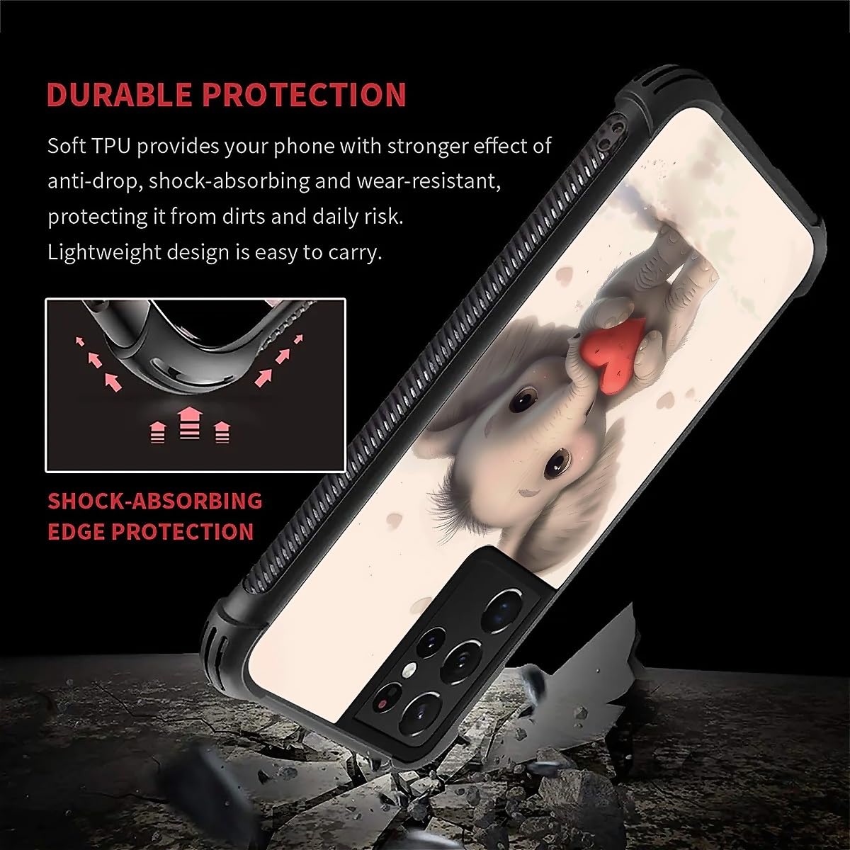 FKBRCL4U for Samsung Galaxy S21 Ultra Case, Cartoon Cute Little Elephant Love Pattern Graphic Design Girl Boy Soft Silicone Hard Acrylic Shock Protection for Samsung Galaxy S21 Ultra