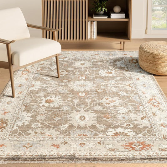 Abani Oriental & Vintage Area Rug - 4'x6' Brown Rectangle Rug for Living Room & Bedroom - Alara Vintage Collection