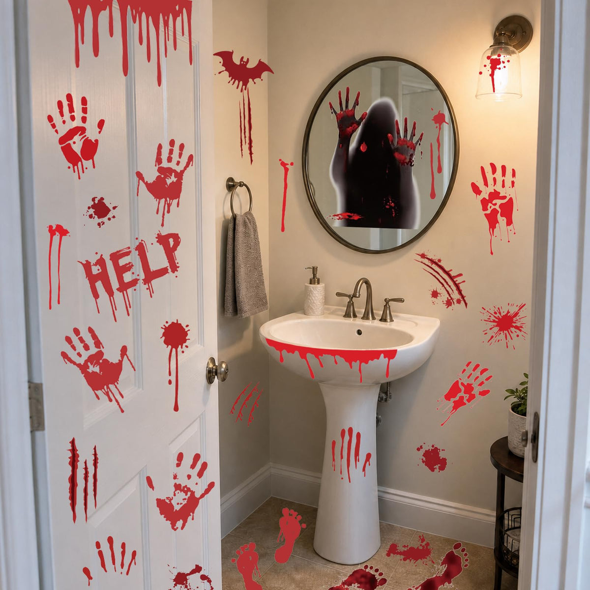 Halloween Bloody Handprint Footprint Wall & Window Stickers, Horror Decor