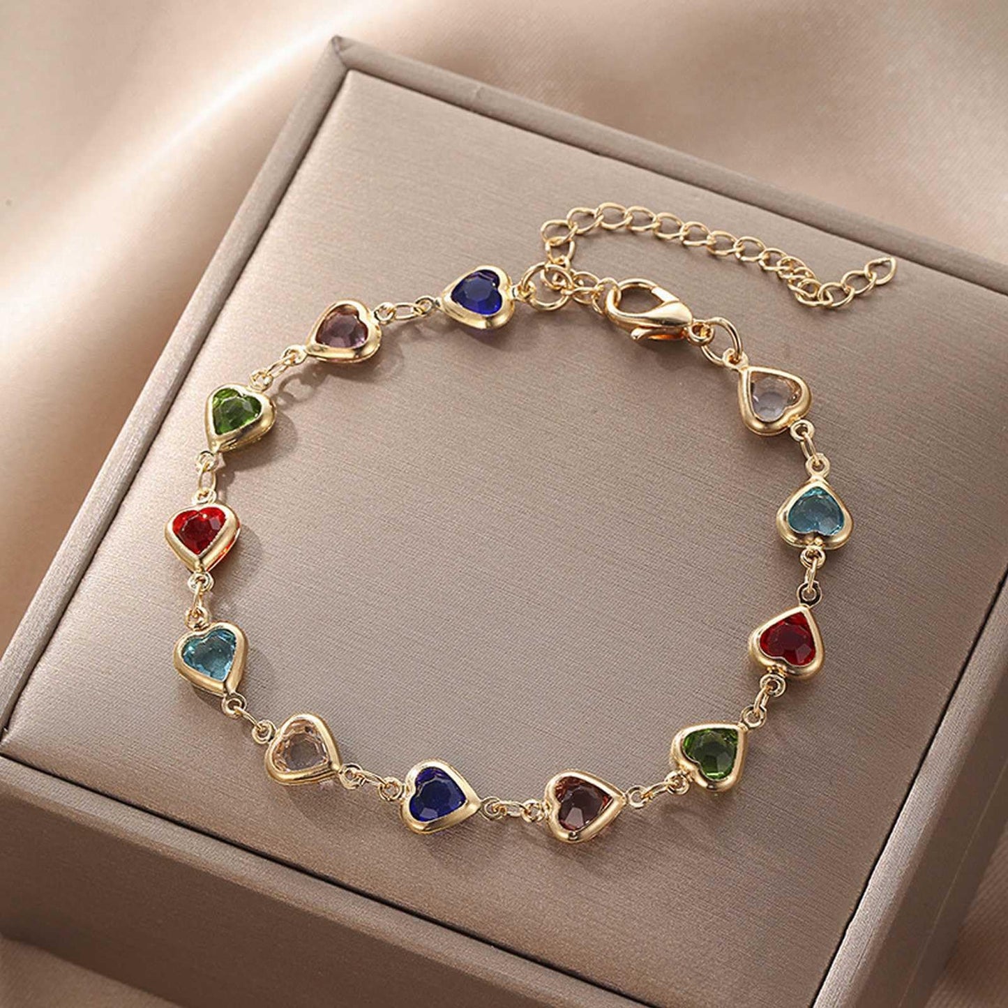 Colorful Heart Zircon Bracelet for Women Creative Dainty Friendship Bracelets Adjustable Chain Love Gifts for Her Valentine's Day Jewelry gifts under 5 dollars