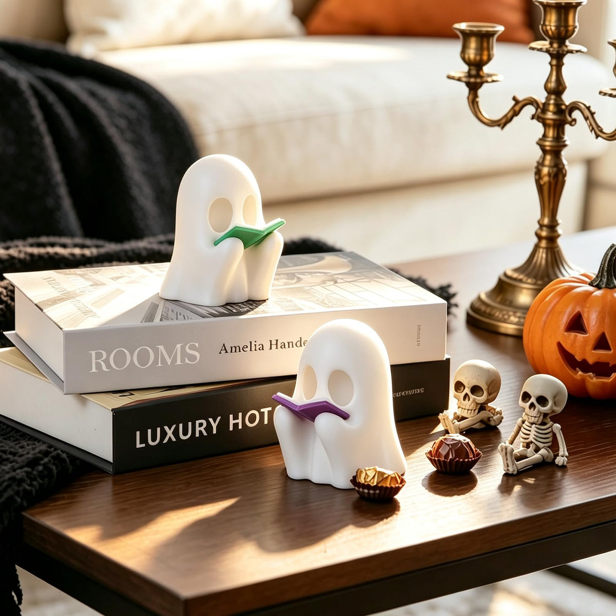 DAZONGE 2Pack 3D Printed LED Reading Ghost Halloween Decorations Indoor