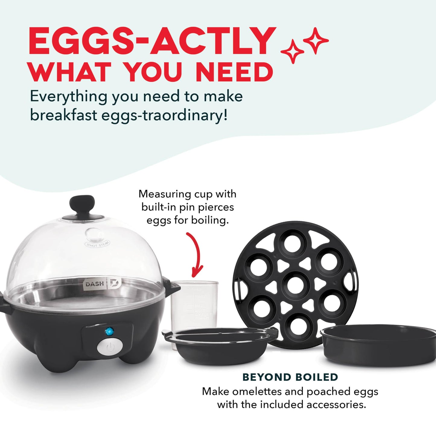 DASH Electric Rapid Egg Cooker for Hard Boiled/Poached/Scrambled Eggs or Omelets with Auto Shut-Off Feature, Black, 7 Egg Capacity