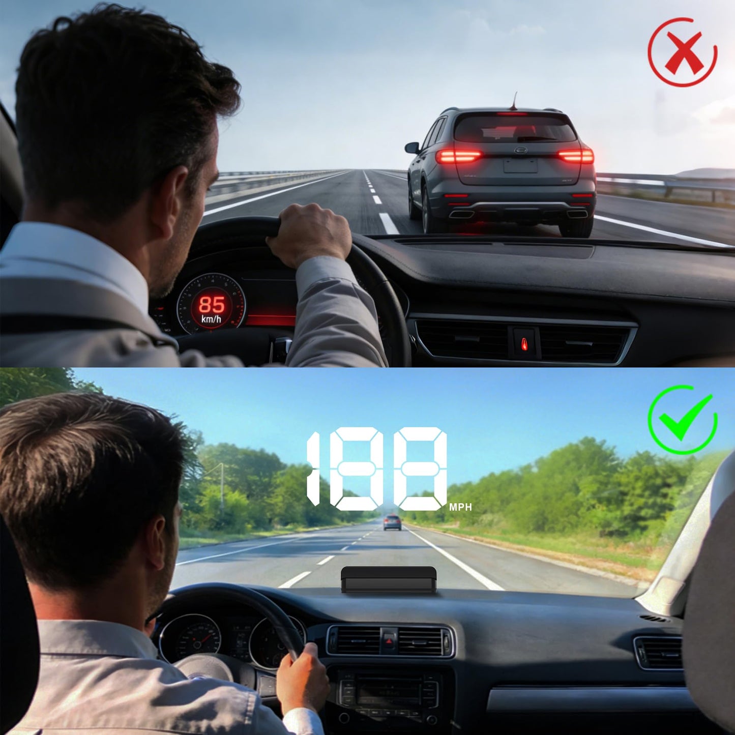 Heads up Display for Cars,Car HUD,Head up Display for Car,Digital GPS HUD Speedometer,USB Cable Plug and Play,Automatic Brightness Adjustment,Large Font Display (K1-White)