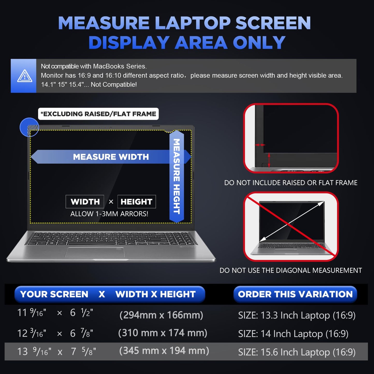 Magicmoon 15.6" Privacy Filter Screen Protector, Anti-Spy/Glare Film for 15.6 inch Widescreen Notebook Laptop with 16:9 Aspect Ratio (Width x Height:344mmx194mm)