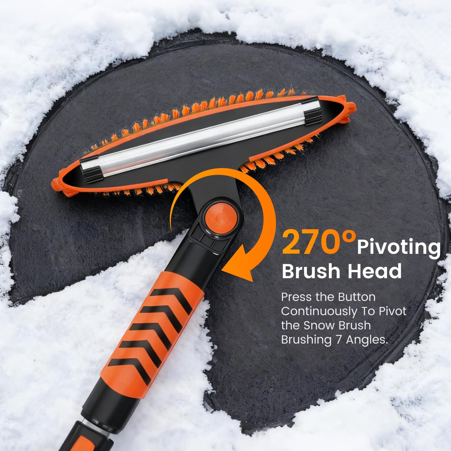 2025 45" Car Snow Brush & Ice Scraper for Windshield - Upgraded Extendable Snow Shovel with 360° Pivoting Head & Foam Grip - Fits Cars, Trucks, SUVs (Neon Orange)