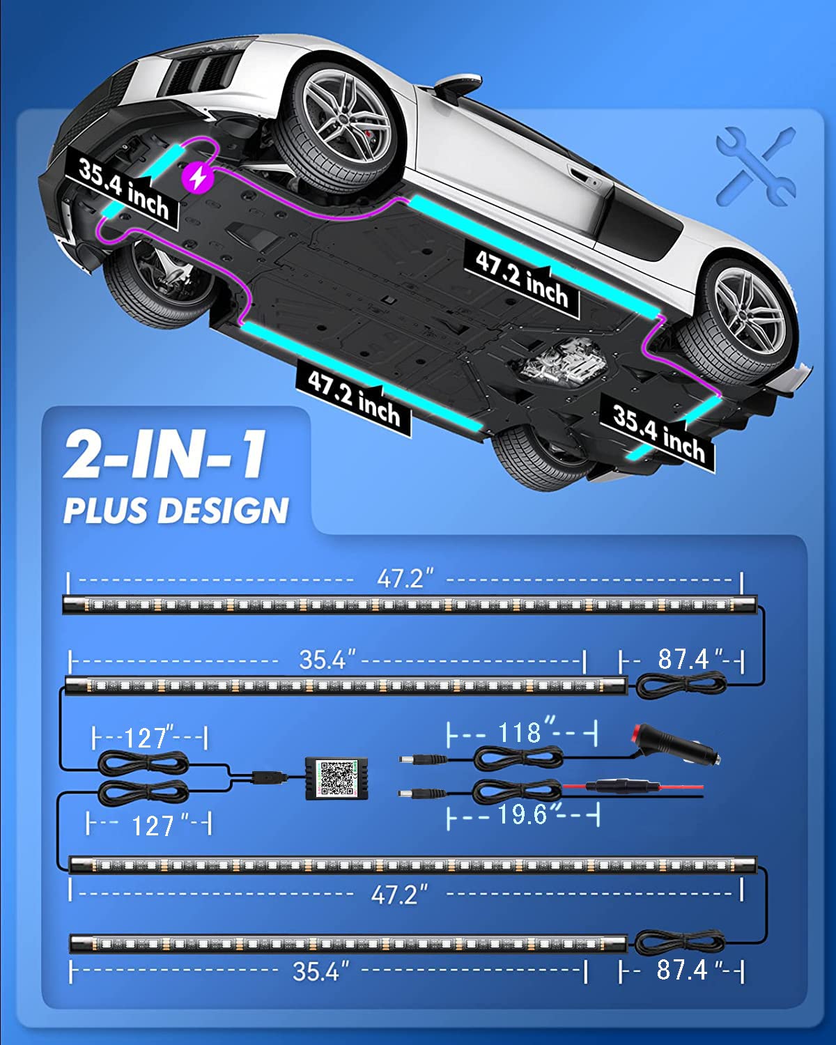 Underglow Kit for Car, Led Underglow Lights with App and Remote Control, 16 Million RGB Colors, 29 Preset Modes, Music & DIY Mode, Under Car Led Lights Exterior for SUVs, Trucks, DC 12V