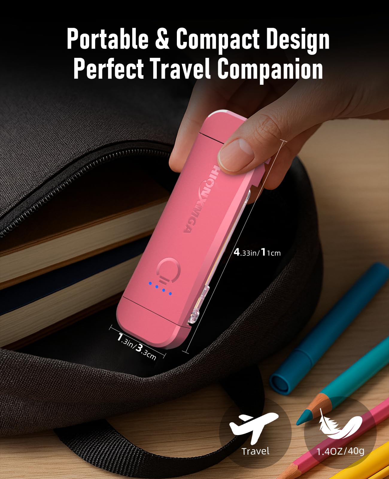 HIONXMGA Book Reading Light,Silent Touch Lamp for in Bed,Rechargeable Clip on Booklight with 3 Amber Colors & Precise Dimming Night Reading,Best Gift Lovers,Kids,Pink,(SD-10)