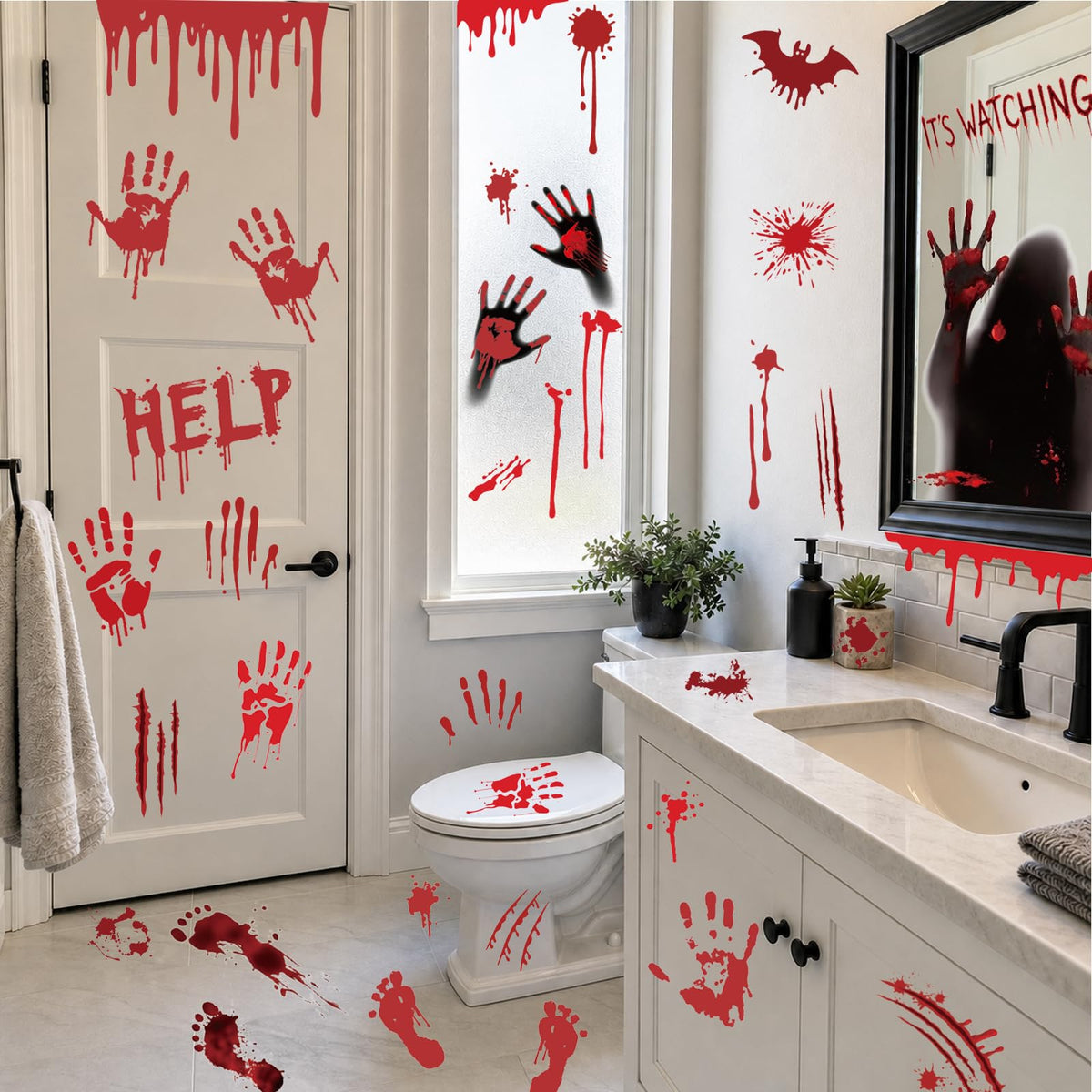 Halloween Bloody Handprint Footprint Wall & Window Stickers, Horror Decor
