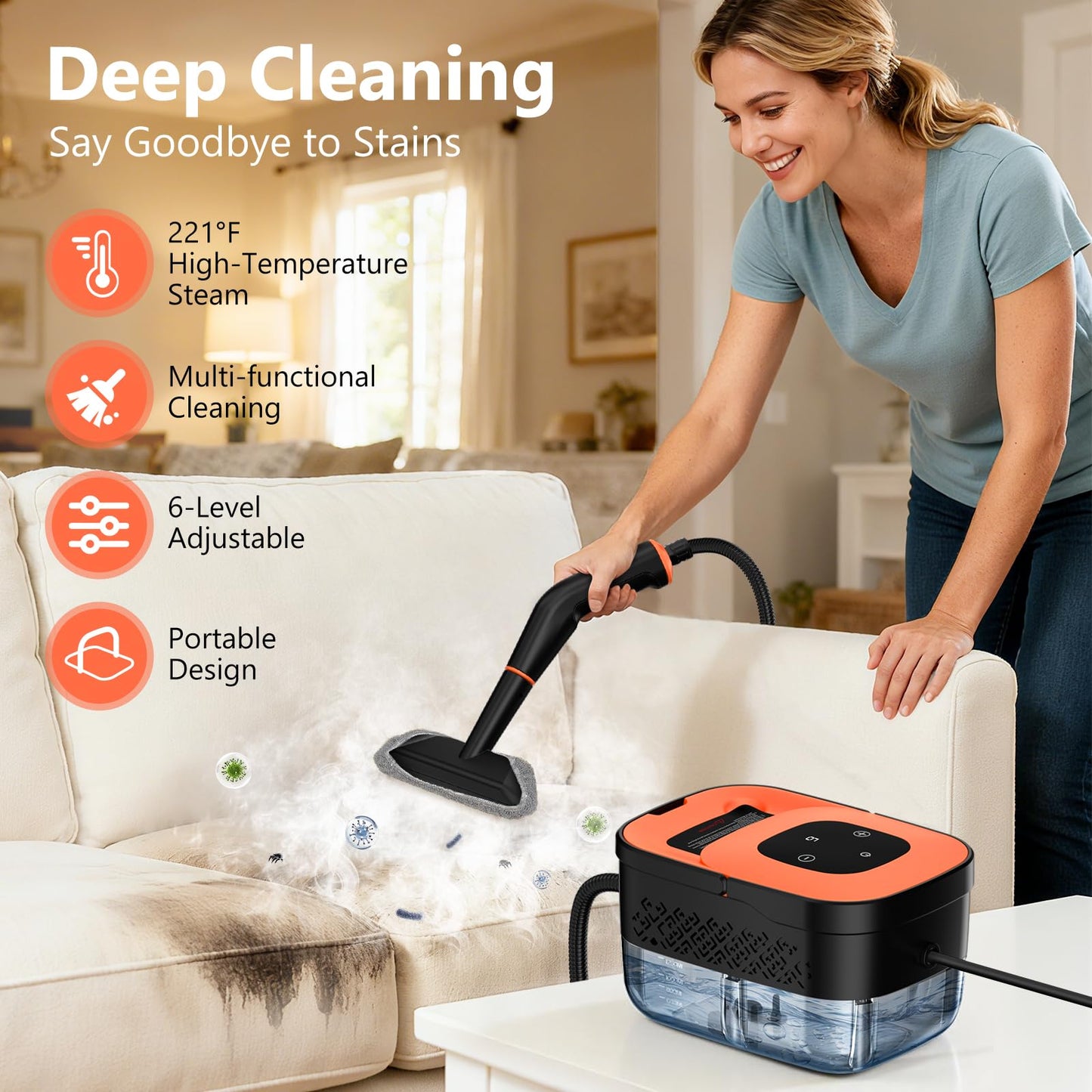 Steam Cleaner, Portable Steamer for Cleaning with 16pcs Accessories,