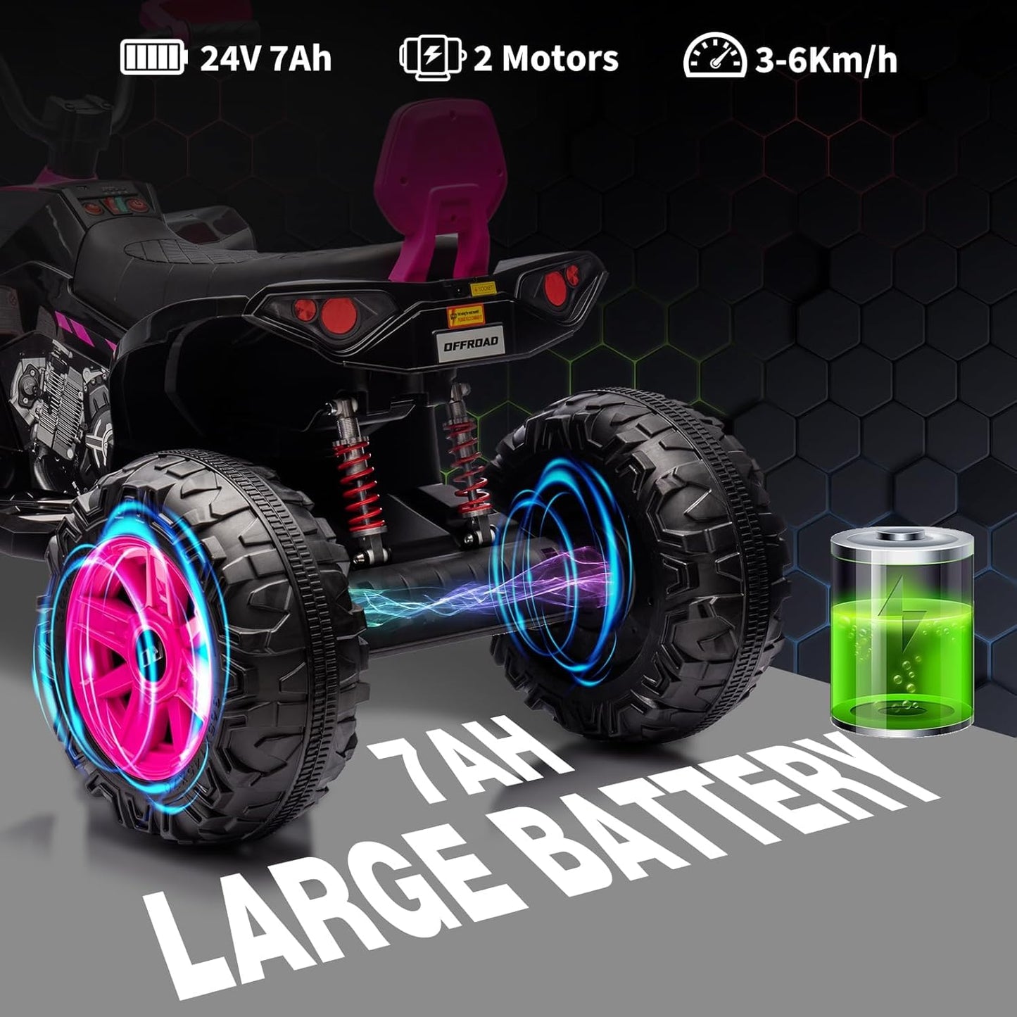 Garvee 2-Seater Kids ATV Ride-On, 24V Electric Quad 4 Wheeler with 800W Motors, 7Ah Battery, Bluetooth, MP3, USB, Spring Suspension, Knee Pads