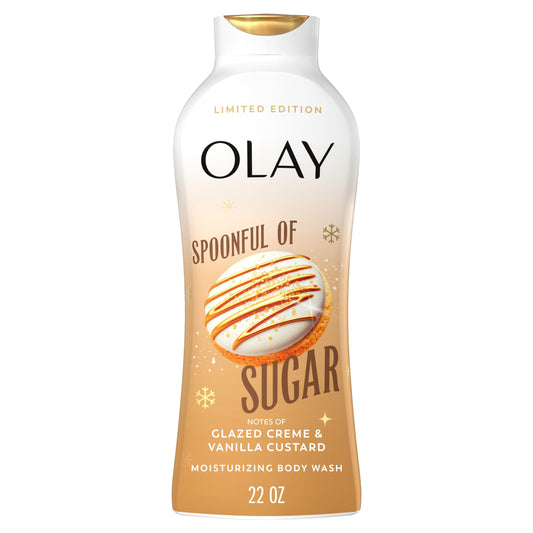 Olay Body Wash for Women, Hydrating & Moisturizing, Holiday Edition, With Plant Based Cleansers, B3 Complex, For All Skin Types, Spoonful of Sugar with Glazed Crème & Vanilla Custard Scent, 22 fl oz