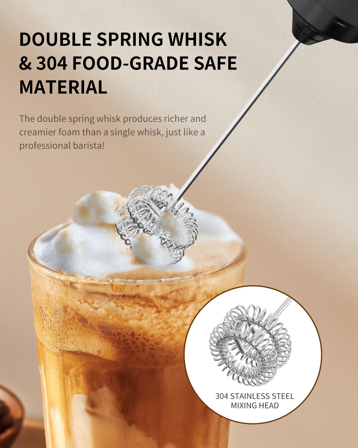 CIRCLE JOY Rechargeable Milk Frother Hanheld, Dual Coil Whisk Head Electric Coffee Frother, Portable Hand Frother Wand Drink Mixer for Matcha Lattes Cappuccino, Kitchen Gifts, Black